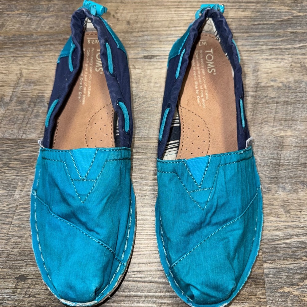 TOMS Womens Blue Teal Canvas Slip On Alpargata Flats Shoes Size 7.5 - Picture 3 of 8